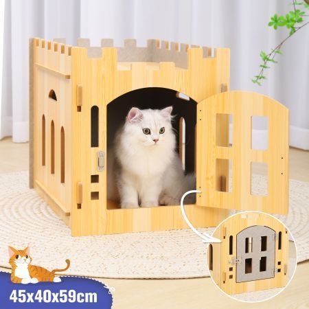 Cat House Rabbit Hutch Pet Scratcher Indoor Bunny Cage Kitten Castle Condo Cave Carousel 1