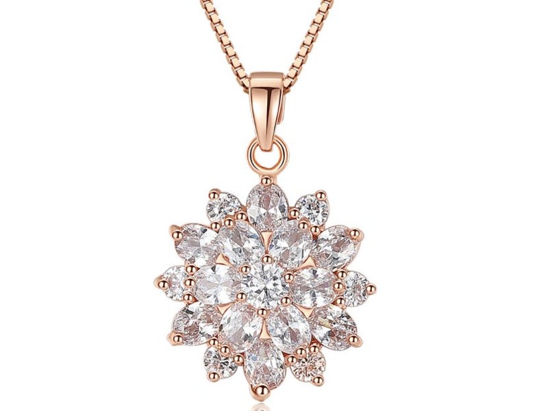 Necklace CZ Flower Pendant Necklace for Women Rose Gold Plated Carousel 1