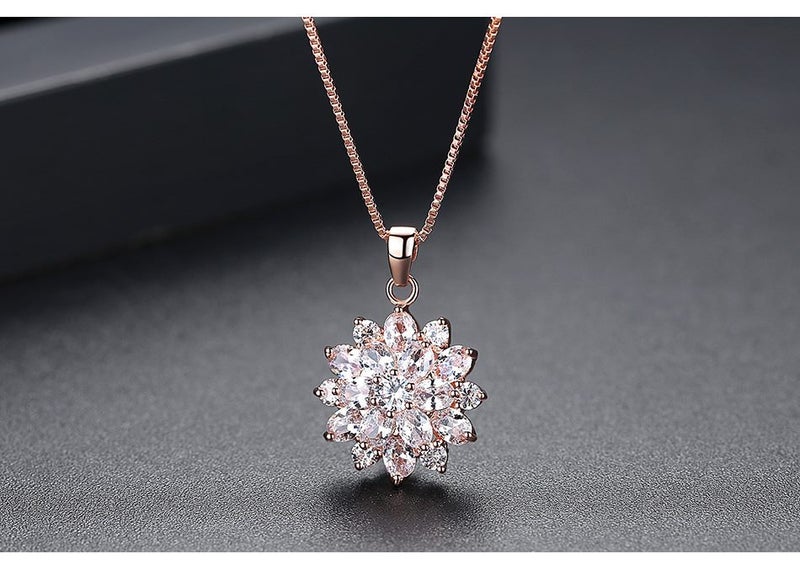 Necklace CZ Flower Pendant Necklace for Women Rose Gold Plated Carousel 2