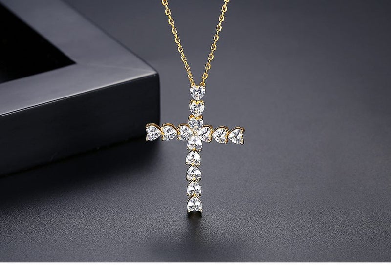 CZ Gold Cross Pendant Necklace Genuine 18KGP Yellow Gold / Christmas Gift Carousel 2