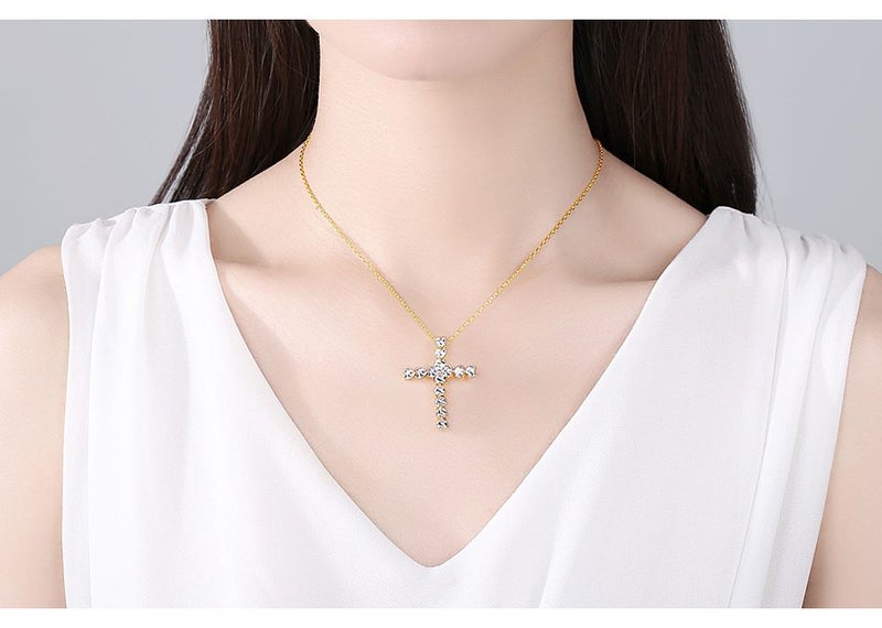 CZ Gold Cross Pendant Necklace Genuine 18KGP Yellow Gold / Christmas Gift Carousel 6
