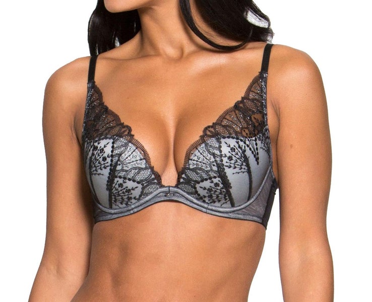 Gossard VIP Twilight 17301 Underwired High Apex Plunge Bra Black Grey CS Carousel 1