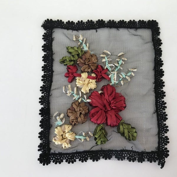 black hand made ribbon flower squares Carousel 1