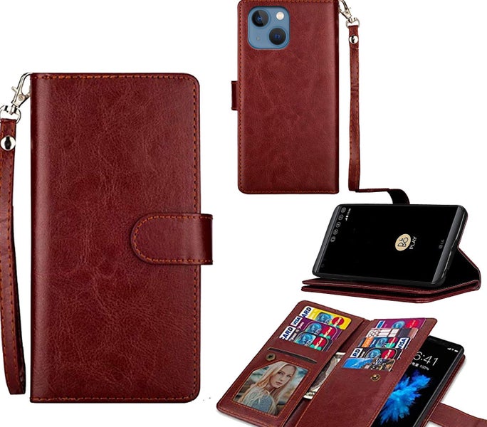 Iphone 15 plus Luxury Multifunction wallet case 9 card & wrist strap brn Carousel 1