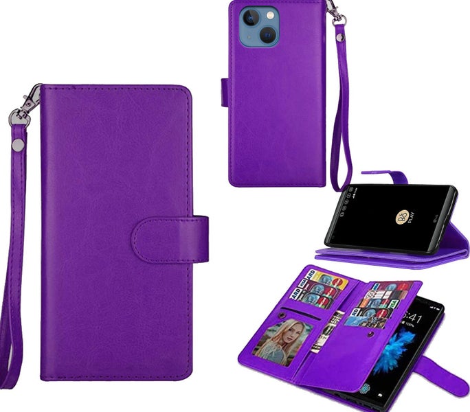 Iphone 13 6.1" Luxury Multifunction wallet case 9 card & wrist strap ppl Carousel 1