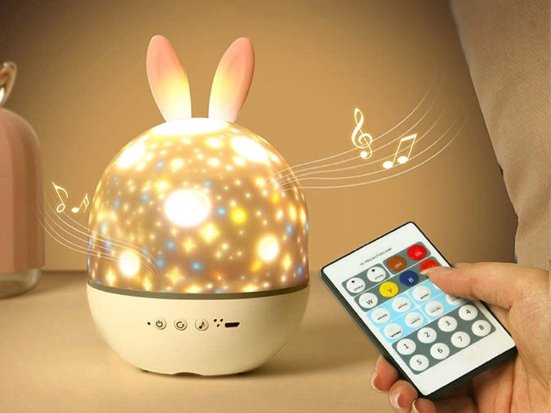 3 in 1 Rotating Projector Lamp Rabbit Night Light Music Box with 6 Theme Films Carousel 1