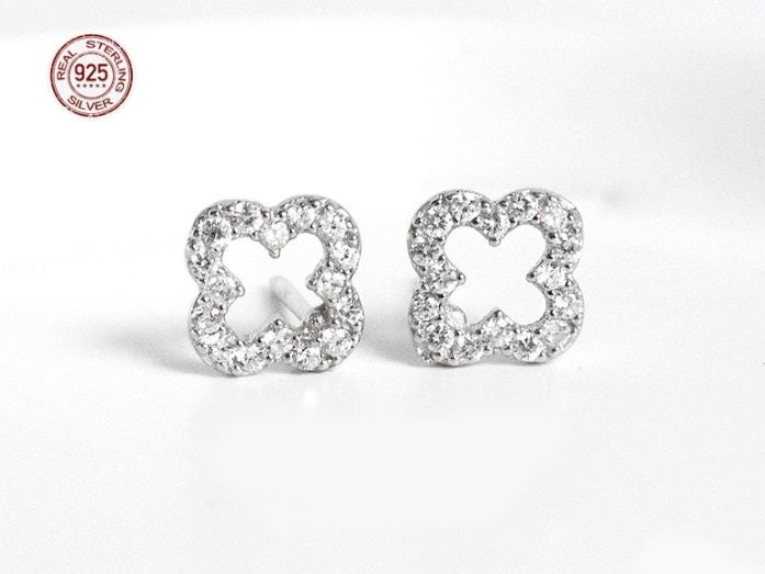 S925 Sterling Silver Earrings Four Leaf Clover Studs Women Girls Jewelry Gifts Carousel 1