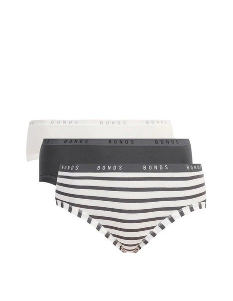 15 Pairs X Bonds Womens Cottontail Midi Underwear White/Charcoal Stripes Carousel 1