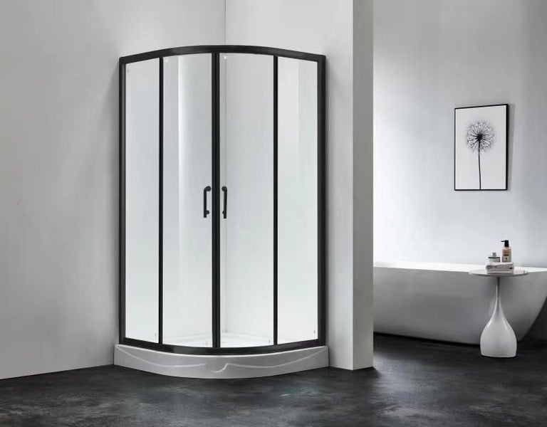 #Bathroom# Shower Box - Curve Series (900/1000mm) Double Sliding Door Black Carousel 1