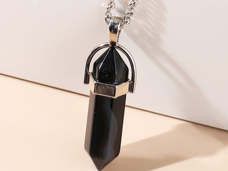Necklace Natural Black Onyx Pendant Necklace Carousel 1