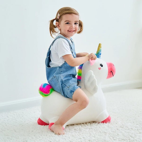 Bouncy Pals Inflatable Ride-On Plush Unicorn w Pump Toddler Riding Toy 18m+ Carousel 2