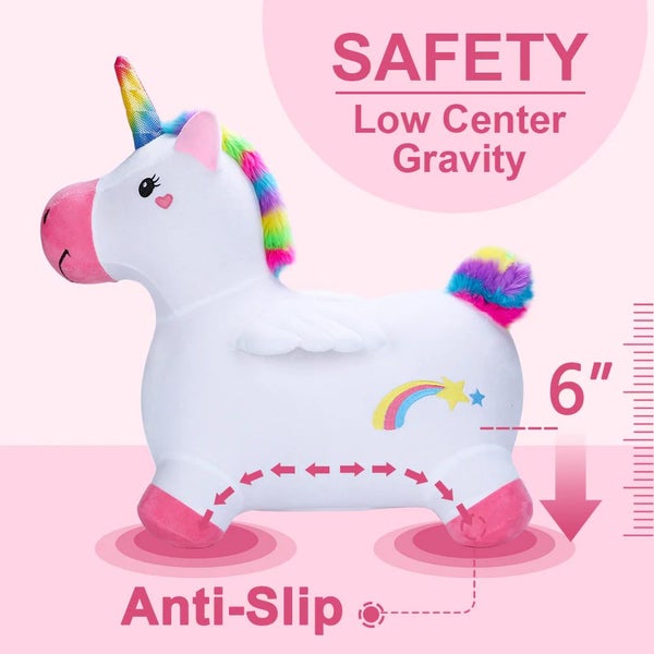 Bouncy Pals Inflatable Ride-On Plush Unicorn w Pump Toddler Riding Toy 18m+ Carousel 3