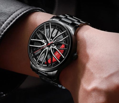 Mens "Mag Wheel" Sports Watch with Red Brake Pads Carousel 2