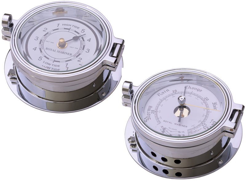 NZ RetailerTide clock Barometer Heavy chrome over SOLID brass C622DC C622RC Carousel 1