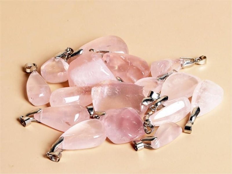 Natural Pink Crystal Gemstone Pendant Rose Quartz Stone Carousel 1