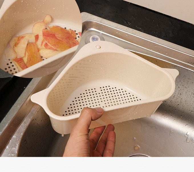 Triangle Sink Drain Basket Sucker Holder Organizer Corner Drainer Storage Shelf Carousel 1