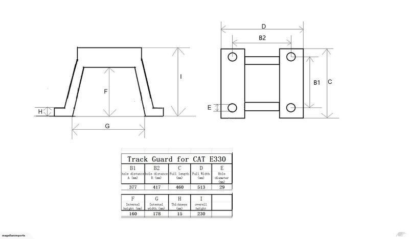 Track Guard for CAT E330 part no: 1928303 B1: 377mm B2: 417mm Carousel 2