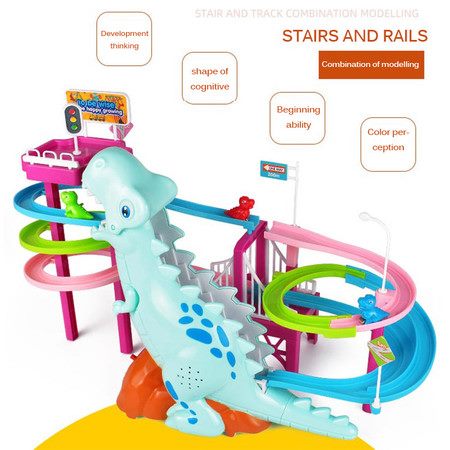 Cartoon Dinosaur Track Set Electric Slide Railcar Track Toy Dinosaur Climb Stair Carousel 1