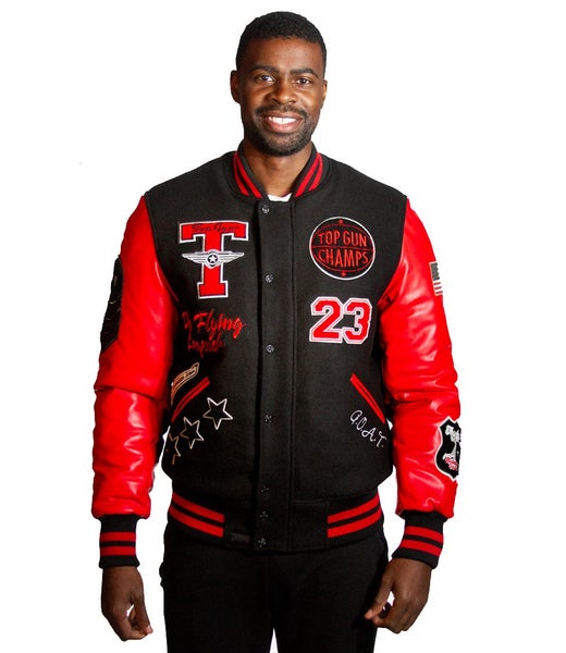 Top Gun Mens The Flying Legend Varsity Jacket Black Red Carousel 1