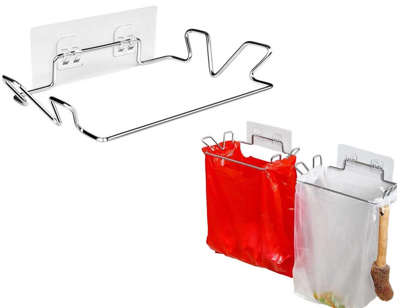 2Pcs Wall Mounted Stainless Steel Garbage Bags Holder Trash Bag Rack for Kitchen Carousel 1