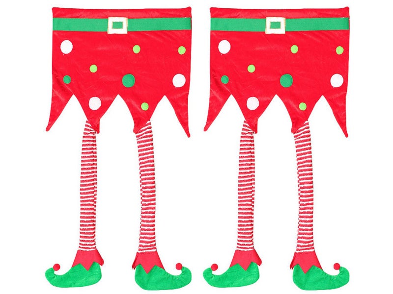 2Pcs Christmas Chair Back Cover Xmas Long Leg Elf Chair Back Cover Red Carousel 2
