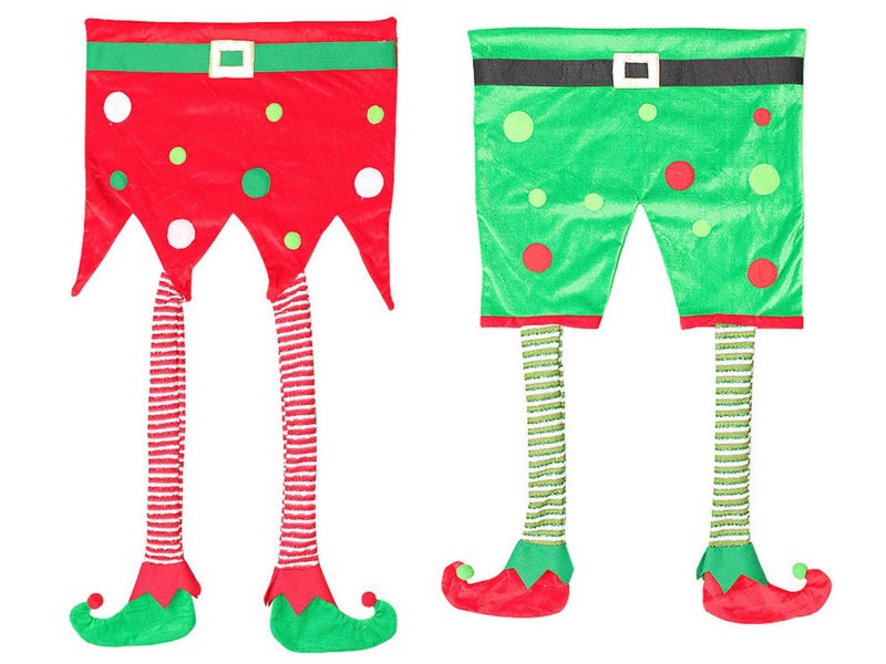 2Pcs Christmas Chair Back Cover Xmas Long Leg Elf Chair Back Cover Carousel 2