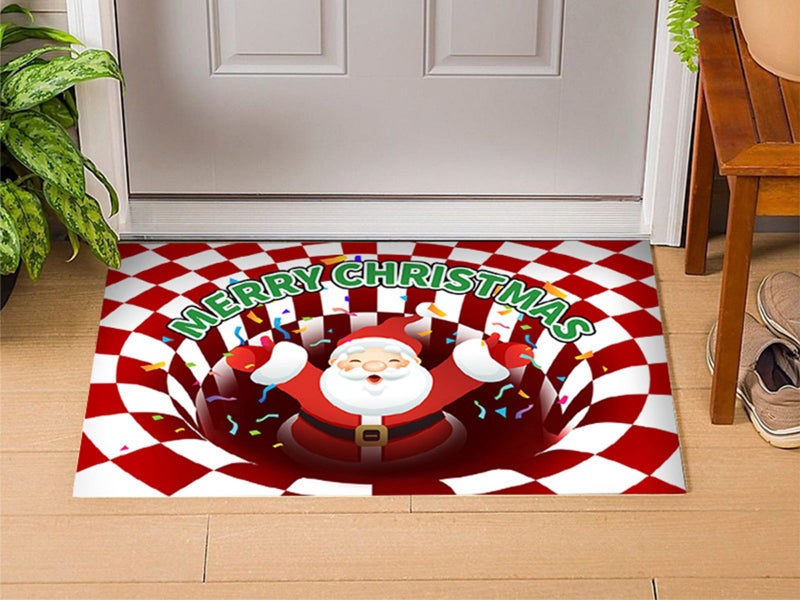 50x80cm Christmas 3D Vortex Optical Illusion Doormat Visual Door Mat Red Plaid Carousel 1