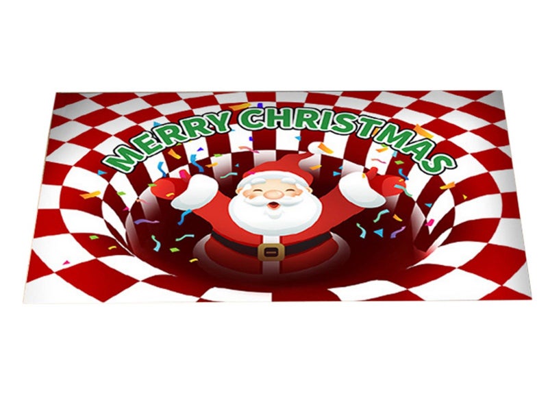 50x80cm Christmas 3D Vortex Optical Illusion Doormat Visual Door Mat Red Plaid Carousel 2