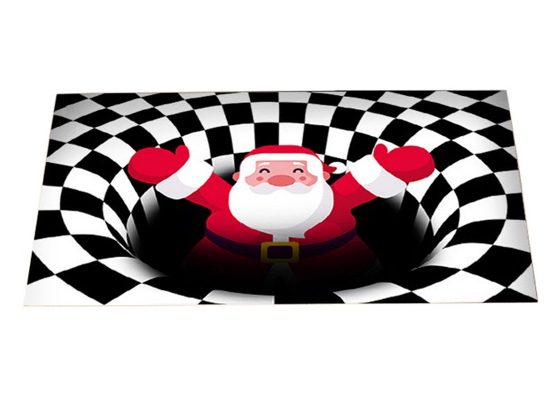 50x80cm Christmas 3D Vortex Optical Illusion Doormat Visual Door Mat Black Plaid Carousel 2
