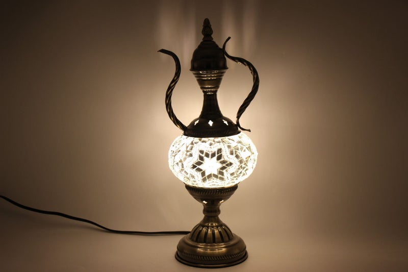 Turkish Mosaic Medium Teapot Table Lamp White – 37cm Carousel 1