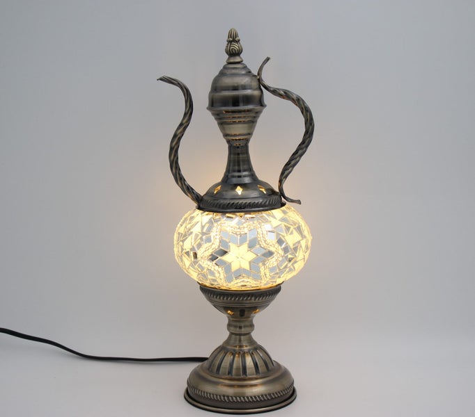 Turkish Mosaic Medium Teapot Table Lamp White – 37cm Carousel 2