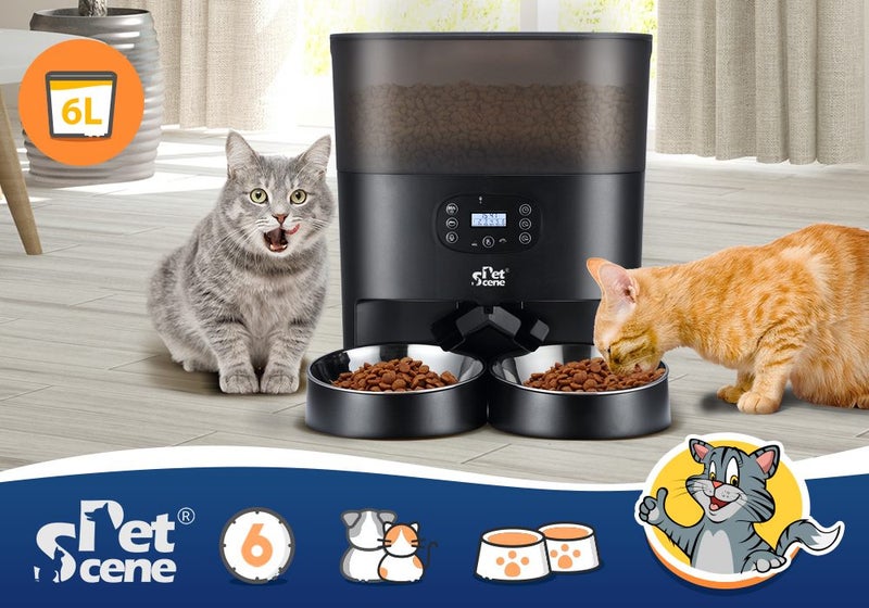 Automatic Pet Cat Dog Feeder Auto Dual Bowls Timed Food Dispenser 6L Petscene Carousel 2