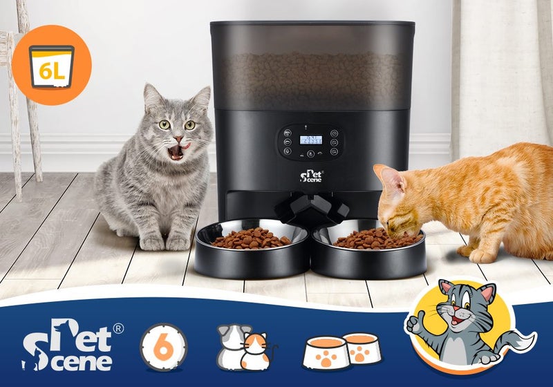 Automatic Pet Cat Dog Feeder Auto Dual Bowls Timed Food Dispenser 6L Petscene Carousel 1