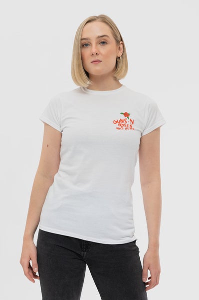 Guns N' Roses T Shirt Lies Lies Lies Band Logo Official Womens Skinny Fit White Carousel 1