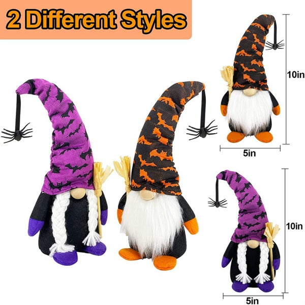 Witch Gnomes Plush Halloween Decorations with Spider Bat Ornaments Scan Set of 2 Carousel 2