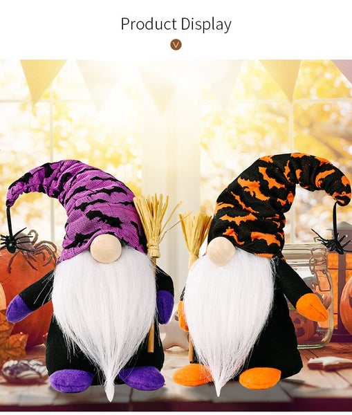 Witch Gnomes Plush Halloween Decorations with Spider Bat Ornaments Scan Set of 2 Carousel 1