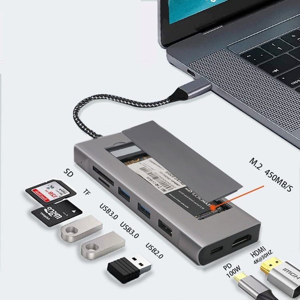 M.2 SSD Enclosure USB-C Hub Splitter USB TF SD Card 4K HDMI PD Fast Charging Carousel 1