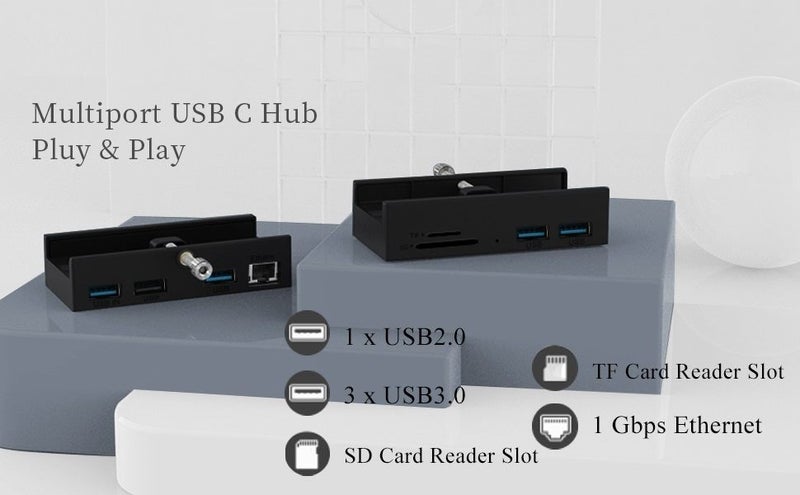 USB 3.0 Hub Ethernet Card Reader Monitor Table Clip Type For iMac PC Laptop Desk Carousel 5