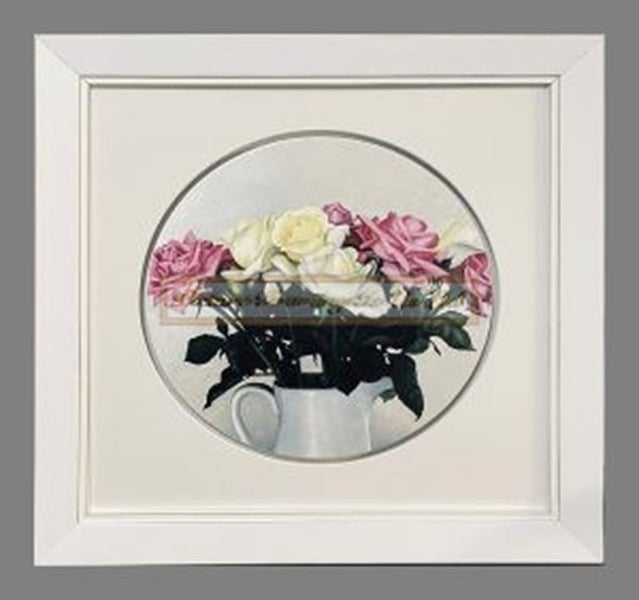 Roses in a Vase Framed Circular art by Dick Frizzell Carousel 1