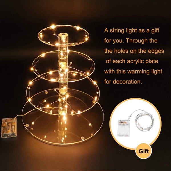 Cupcake Stand 4 Tier Acrylic Cake Dessert Pastry Display Holder LED String Light Carousel 2