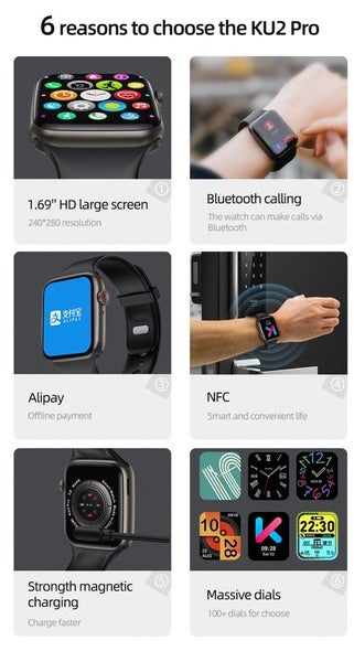 Smart Watch, KUMI KU2 PRO, Black, 1 Year Warranty Carousel 2