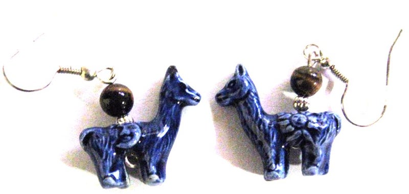 Blue Llama bead earrings (E9) Carousel 1