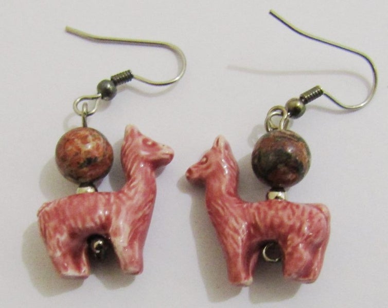Pink Llama bead earrings (E10) Carousel 1