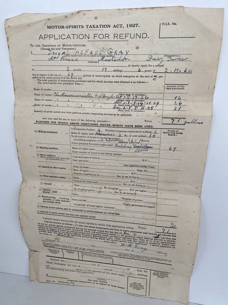 OLD DOCUMENT: Motor Spirits Taxation - Application for refund 1931 Carousel 2