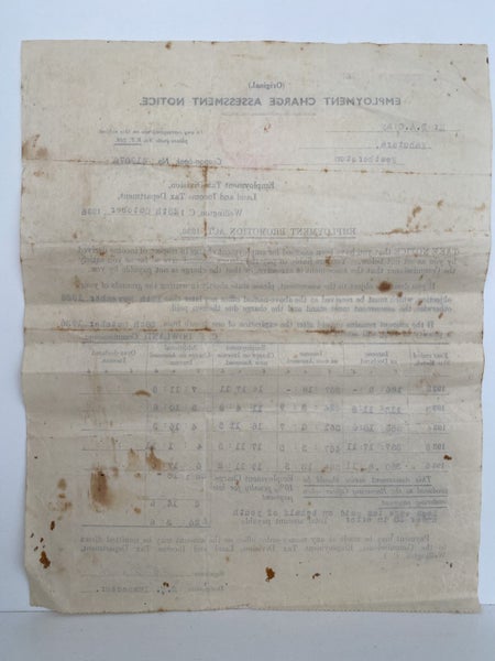OLD DOCUMENT: Employment Charge Assessment Notice 1936 Carousel 3