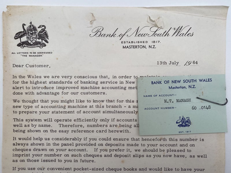 OLD LETTERHEAD: Bank of New South Wales, Masterton 1964 Carousel 1