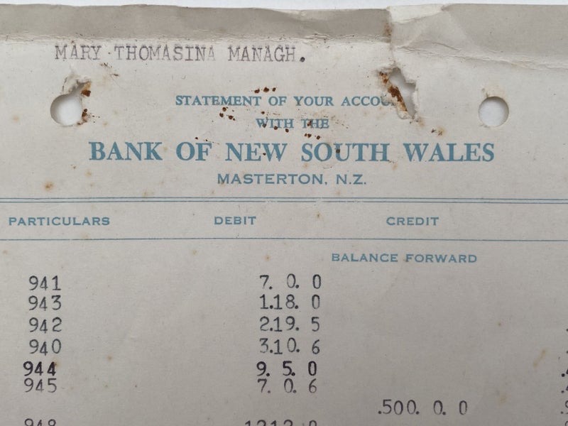 OLD DOCUMENT: Statement from Bank of New South Wales, Masterton 1965 Carousel 1