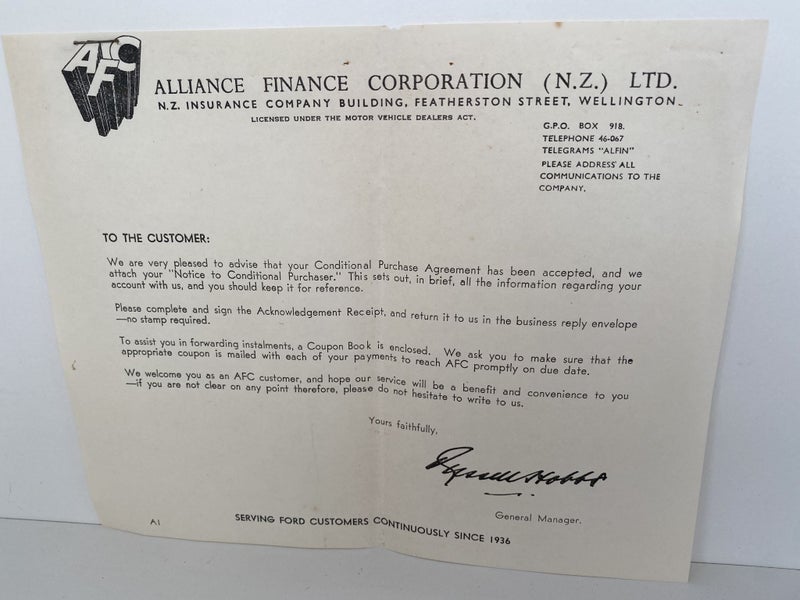 OLD LETTERHEAD + RECEIPT BOOK: Alliance Finance Corporation NZ Ltd Carousel 2