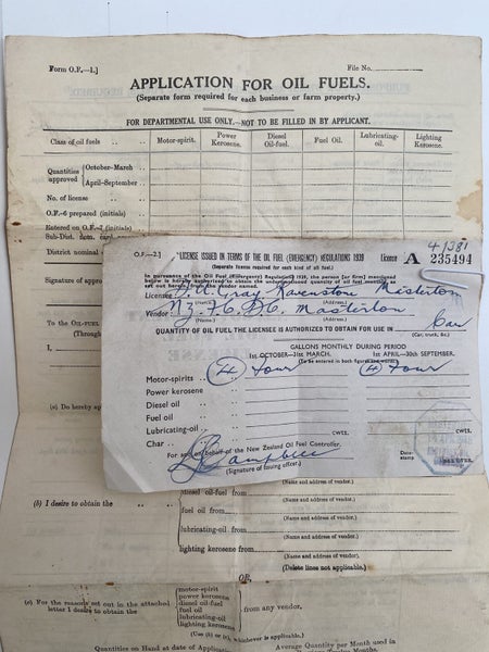 OLD DOCUMENT: New Zealand Government application + Oil Fuel License 1948 Carousel 3