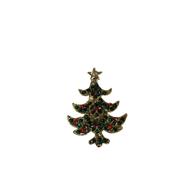 Gold Green Christmas Tree Brooch Blazer Shirt Pin Carousel 1
